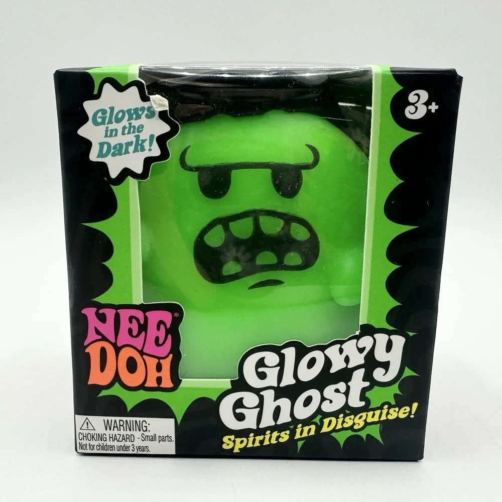 New Sealed NeeDoh Glowy Ghost Green Grumpy Halloween Glow In The Dark Schylling